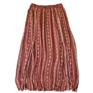 Blue Rain Women Maxi Skirt L Rust Geometric Bohemian Rayon 41” Long